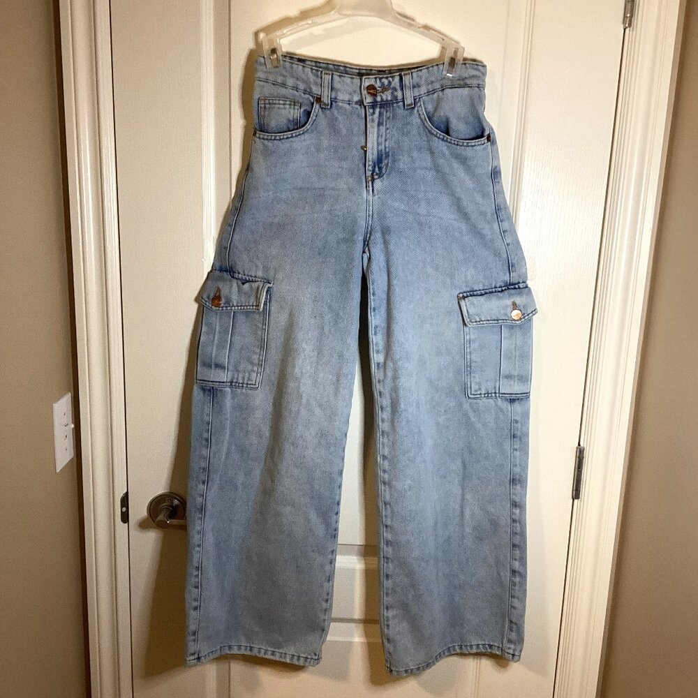 Abril Wide Leg Cargo Style Denim Jeans Size 6 Baggy